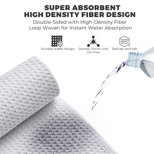 Mile High Life Microfiber Towel 3 Pack, 16" X 16", Waffle Pattern Design with Carabiner Clip, Super Absorbent, Small Towels, Golf Bag Accessories for Men and Women, Gift (White)