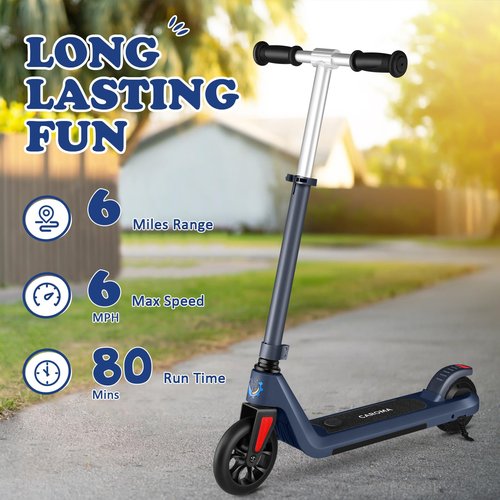 Caroma Electric Scooter for Kids Ages 6-12, 120W Motor,10 MPH Max Speed & 7 Miles,Adjustable Height & Speed,Colorful Lights,LED Display,Foldable Kids Electric Scooter 132 Lbs Max Load，Blue