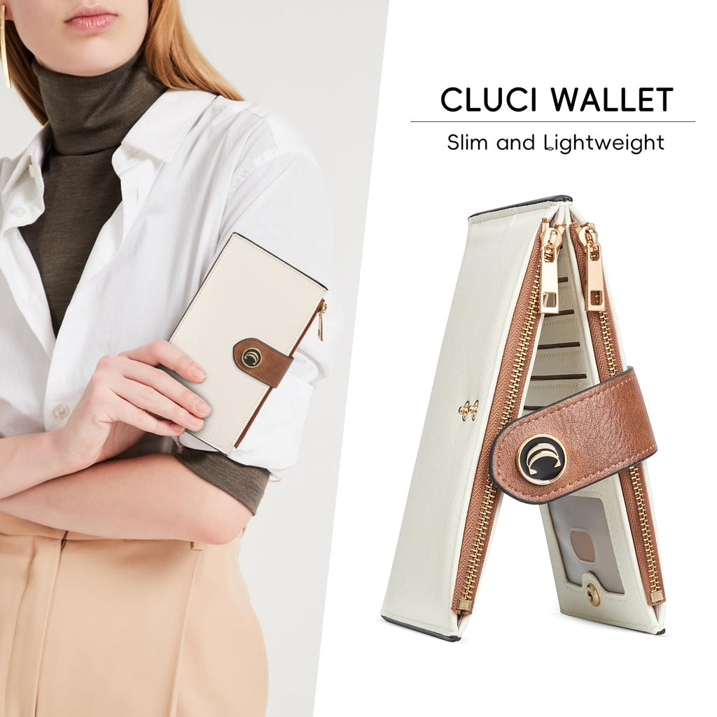 CLUCI Wallet for Women Leather Slim Womens Wallet RFID Blocking Bifold Credit Card Holder with Zipper Pocket