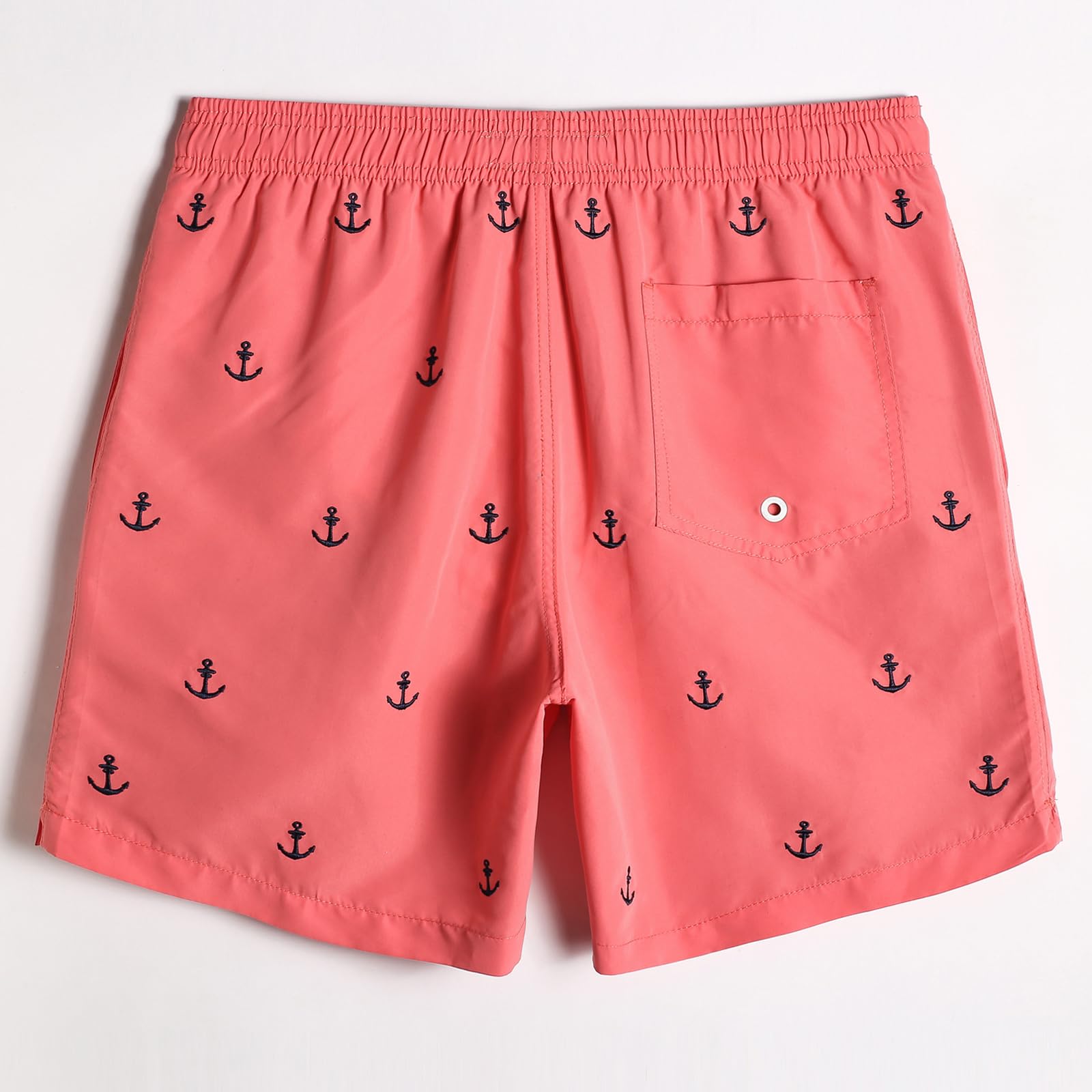 MaaMgic Mens Quick Dry Anchor Swim Trunks with Mesh Lining Swimwear Bathing Suits,Red-glm009,Small