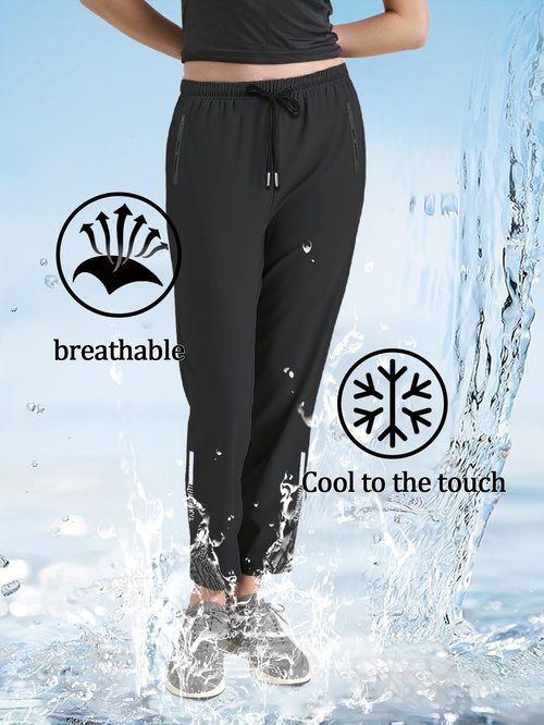 XYXYING Women's Drawstring Hiking Pants Quick Dry Stretch Loose Casual Pants with Zipper Pockets for Running Yoga Workout Black