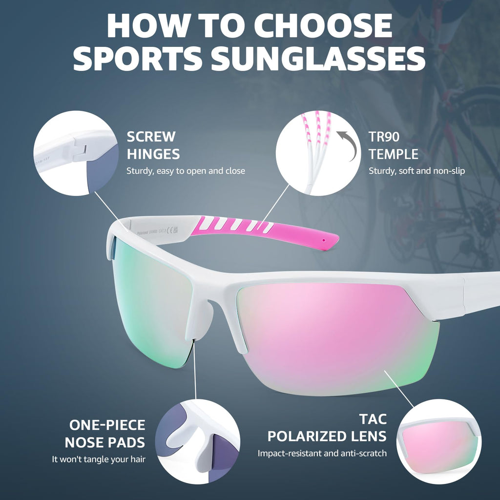 TJUTR Running Sunglasses for Women, Polarized Wrap Around Sun Glasses with UV400 Protection for Sports Cycling Golf TS3080