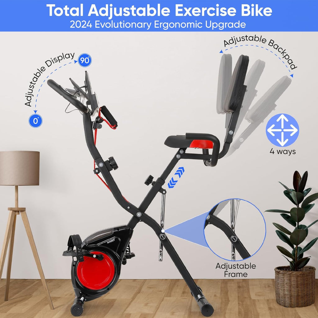 YYFITT 3-IN-1 Exercise Bike - Compact Folding Stationary Bike with Luminous Display & 16 Levels of Resistance - Ideal for Seniors