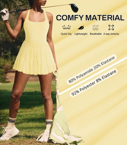 Hragc Women's Tennis Dress - Flowy Pleated Halter Neck Mini Dress with Shorts Pocket | Athletic Style