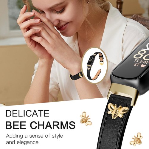 Slim Leather Bands Compatible with Fitbit Inspire 3 Bands, Charms, Feminine Design for Fitbit Inspire 2/1