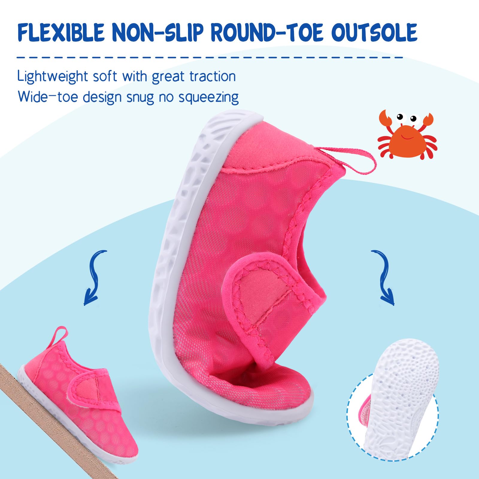 LeIsfIt Toddler Water Shoes Boys Girls Barefoot Aqua Socks Kids Breathable Quick-Dry Swim Shoes for Beach Pool Surf, Rose, 9 Toddler