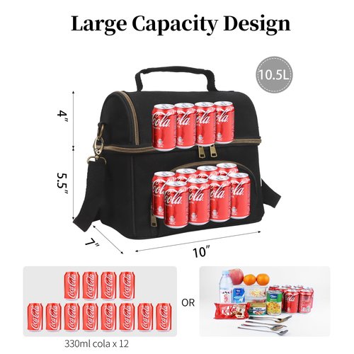 Waxed Canvas Lunch Cooler Bag for Men, Insulated Lunch Box with Two Compartment, Small Soft Cooler Lunch Bags with 2 Ice-Packs, 10.5L Leakproof Lunchbox for Work, Camping, Beach and Road Trips