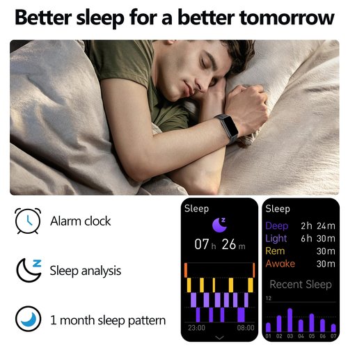 MOLOURK Fitness Tracker with Heart Rate, Sleep Monitor, 100+Sports Modes Smart Watches for Men Women, IP68 Waterproof, Activity & Step Tracker Watch for Android/iOS Phones (Black)