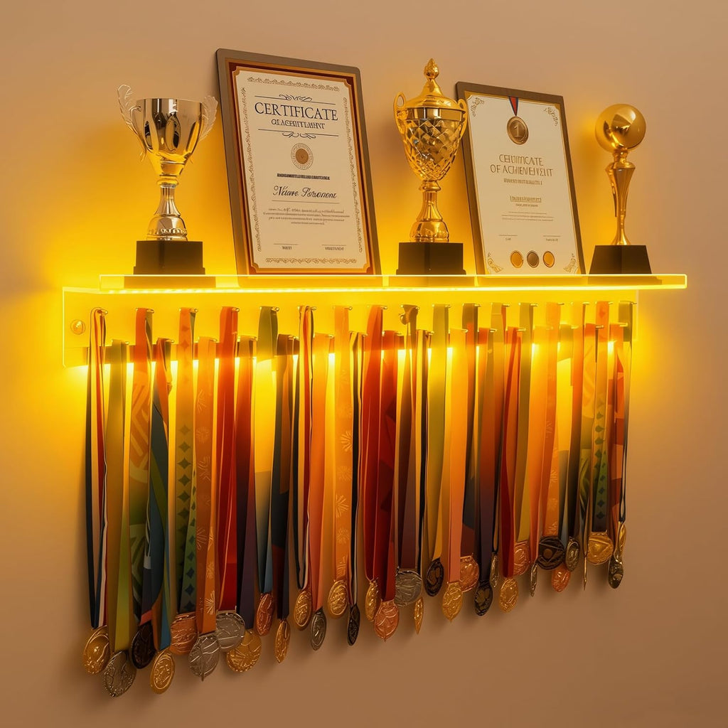 Omhuzsyo Medal Hanger Display Rack - Light Up Acrylic Trophy Shelf for Gymnastics, Running & More | Large 45.2”