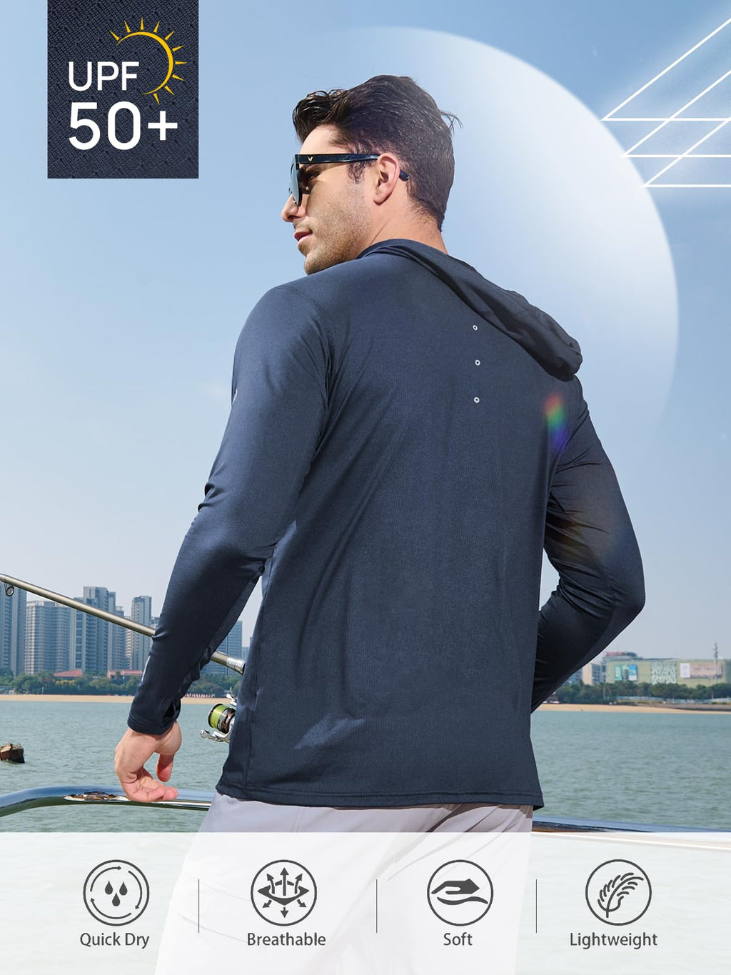 NORTHYARD Men's Sun Protection Shirt UPF 50+ Hoodie Long Sleeve Fishing Swim Rash Guard Shirts UV SPF Lightweight Running COOLGREY L