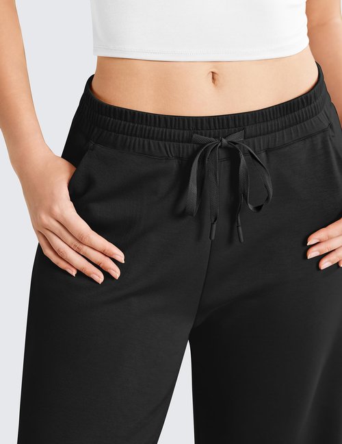 PINSPARK Women's Wide Leg Sweat Pants High Waisted Lounge Sweatpants Comfy Breathable Drawstring Sports Pants with Pocket Black PS
