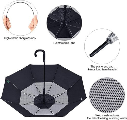 G4Free 52-Inch UV Protection Umbrella - Automatic Open Hook Handle for Rain & Sun (Silver/Black)