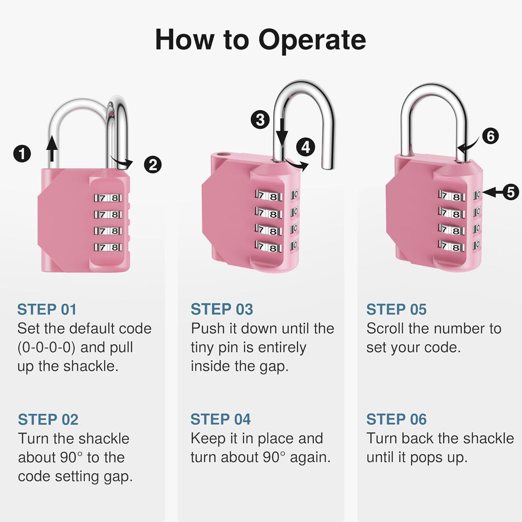 Puroma 4-Digit Waterproof Combination Lock - Secure Outdoor Padlock for Gym Lockers & Toolboxes | Basic Pink Rose