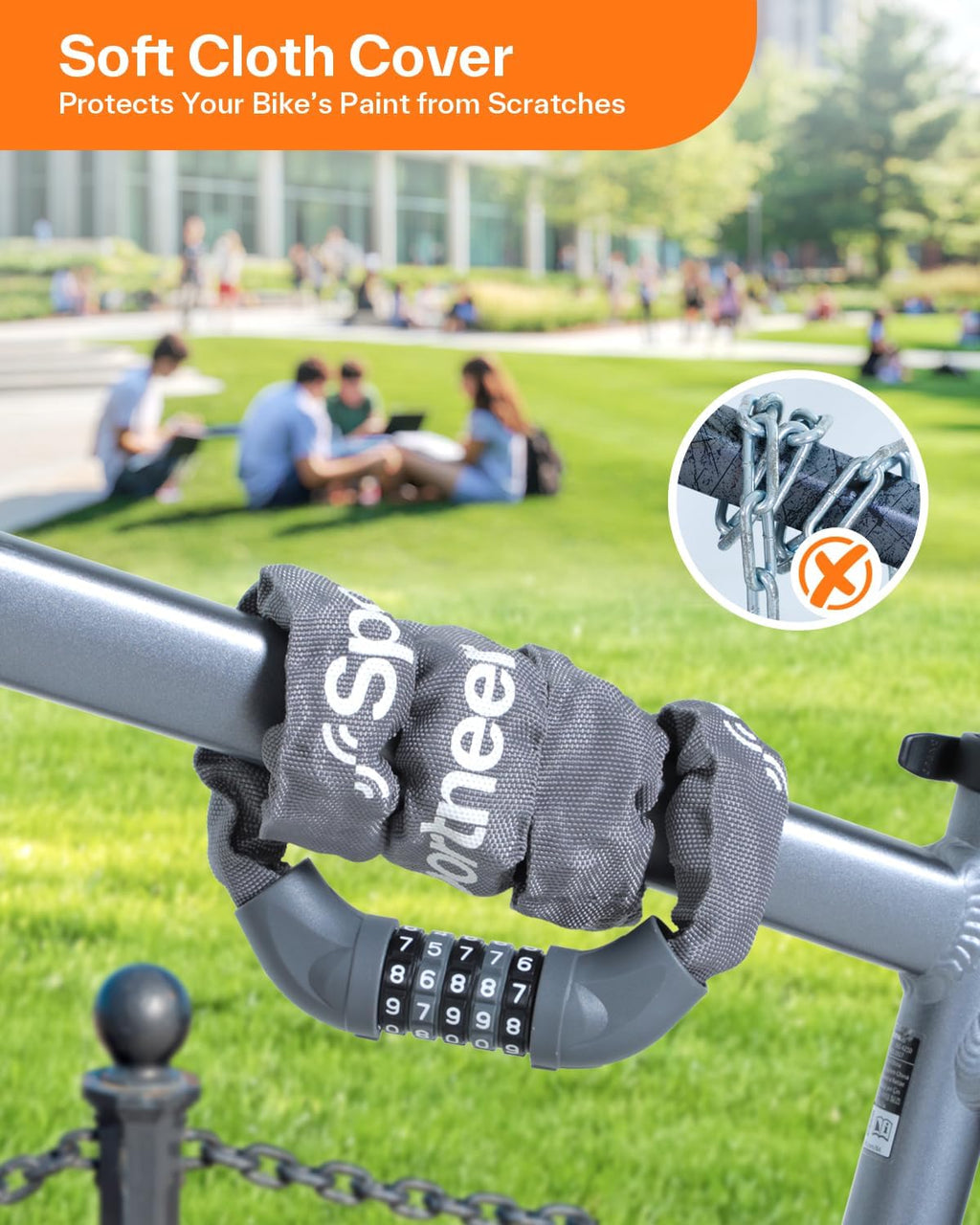 Sportneer Bike Lock - High Security 5-Digit Combination Chain Lock | 3.2/3.6/4ft Heavy Duty, Keyless Design for Bikes, Motorcycles, Scooters, Doors & Gates - 4/6mm Thick
