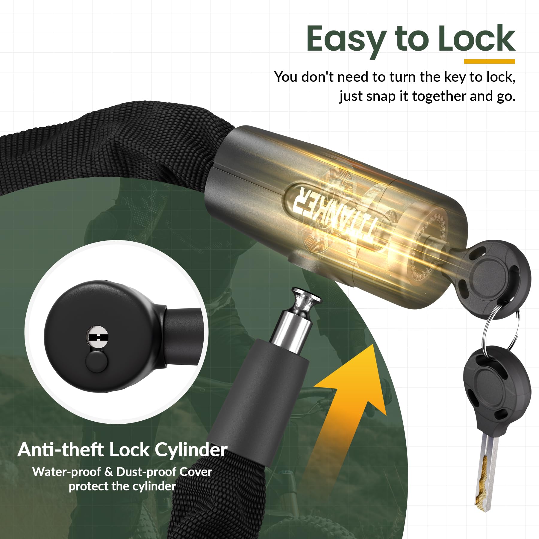 Titanker Bike Chain Lock with Key, 3.3 Feet Heavy Duty Anti-Theft Bike Lock Chain Security Bicycle Chain Locks for Bike, Motorcycle, Bicycle, Door, Gate, Fence, Grill (8mm Thick Chain, Black)