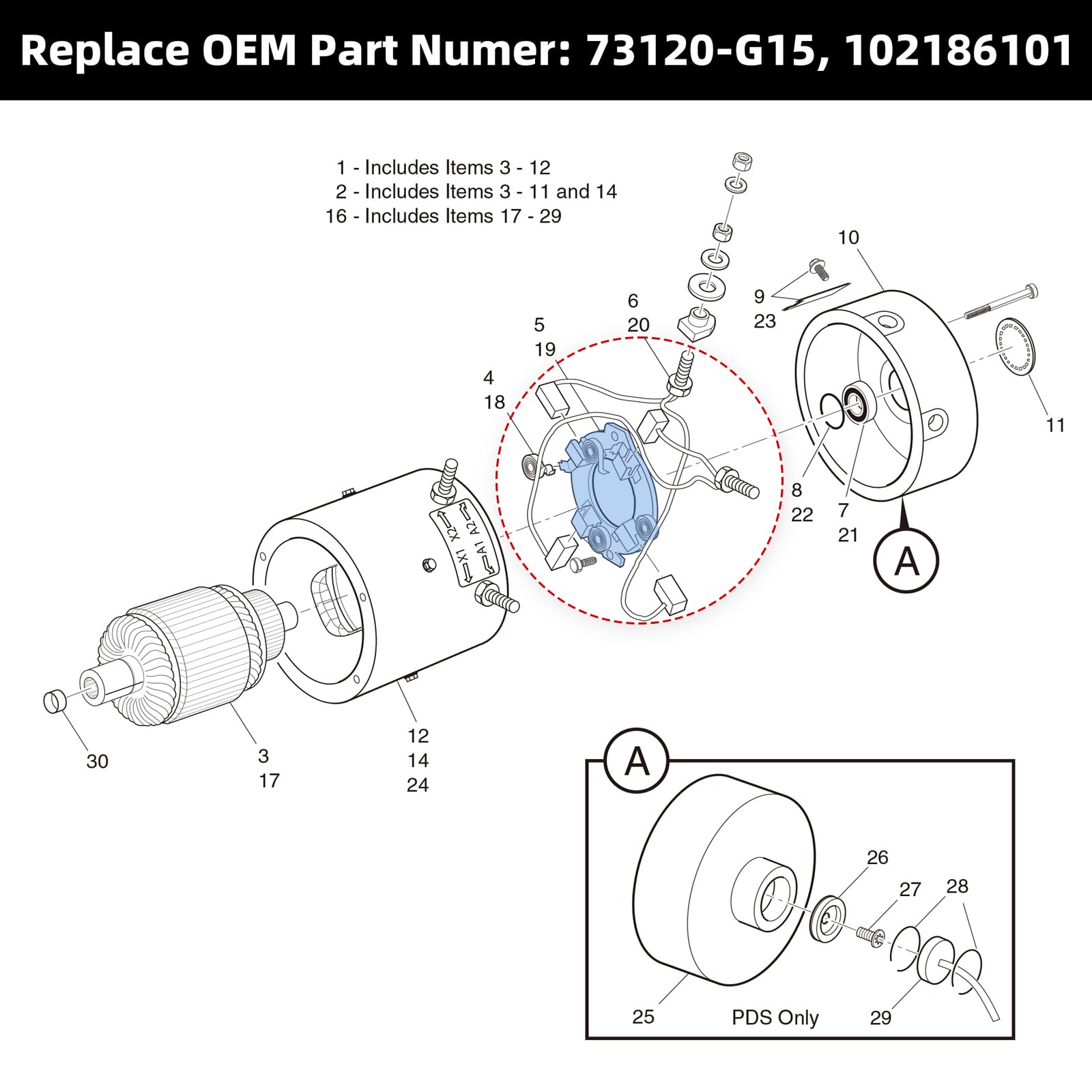 Roykaw Golf Cart ADC Motor Brush Holder Plate for EZGO TXT (1997-2009) & Club Car Electric Golf Cart, Golf Cart Motor Brush Spring, OEM#73120-G15/102186101