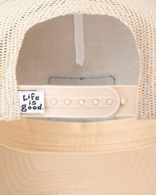 Life is Good Men's Trucker Hat - Mesh-Back Logo Patch Adjustable Baseball Cap, Khaki