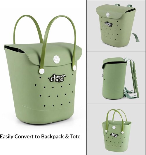ClevrPlus Convertible Beach Tote Backpack - Waterproof EVA Bag in Grey with Removable Straps & Lid