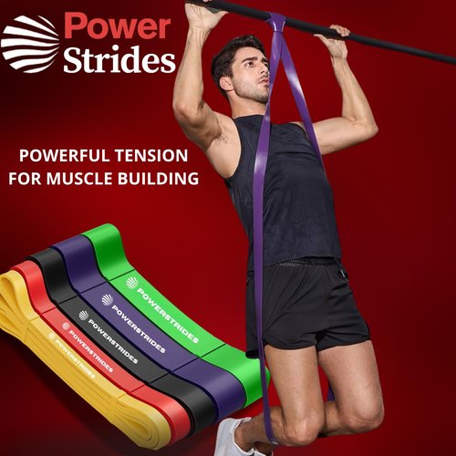 PowerStrides Resistance Bands Set for Men & Women - Best Choice for Full Body Training, Pull up Exercise & All Kinds of Working Out. Perfect Band for Physical Strength, Rehab Recovery Therapy