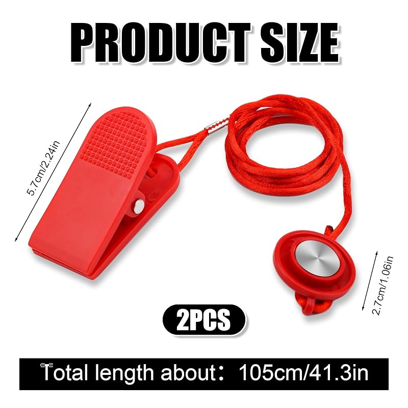 Treadmill Safety Key 2-Pack Universal Magnetic Replacement Key - Red, 41.3''