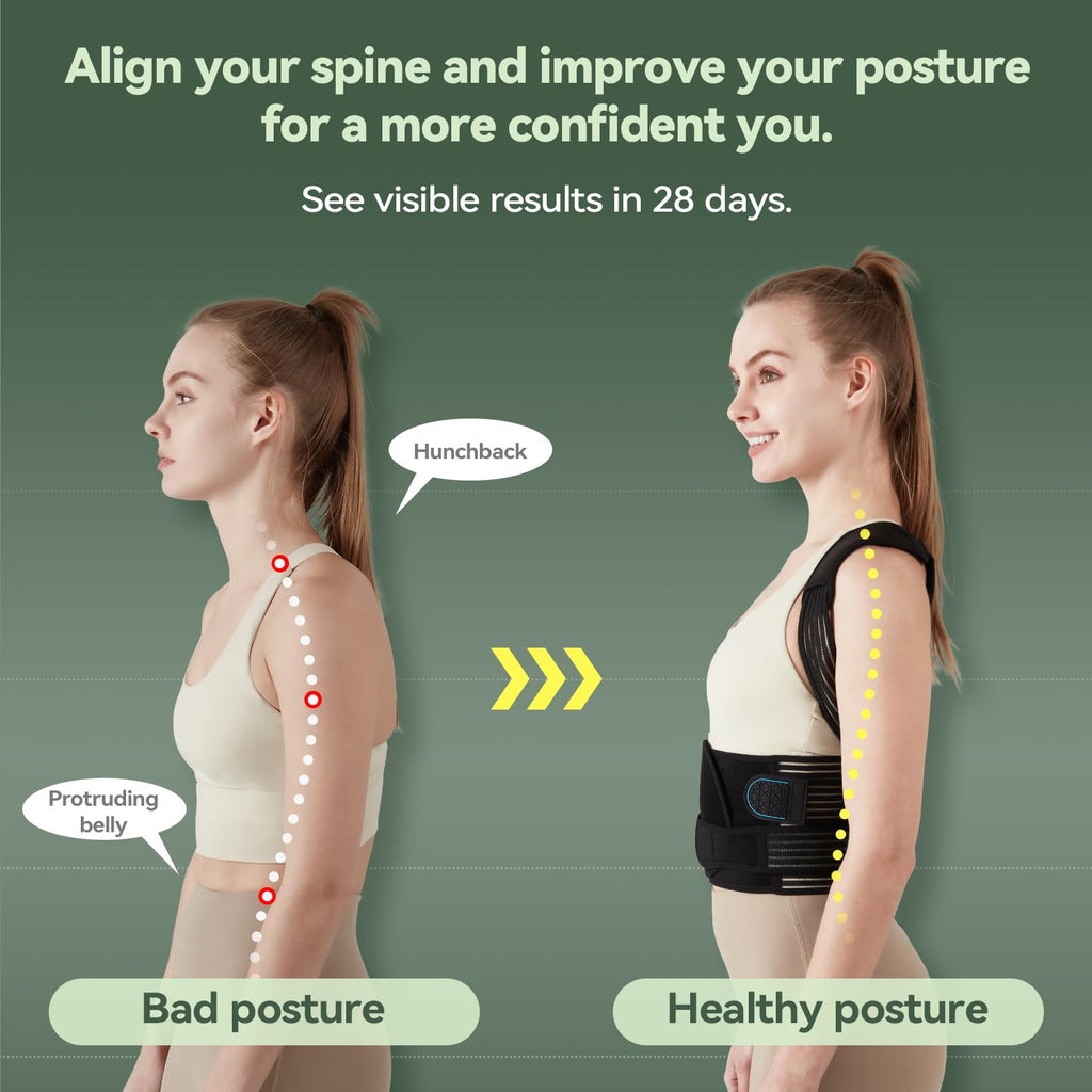 Skiennix Back Brace - Adjustable Posture Corrector for Pain Relief | Breathable 4-Point Support System, Medium