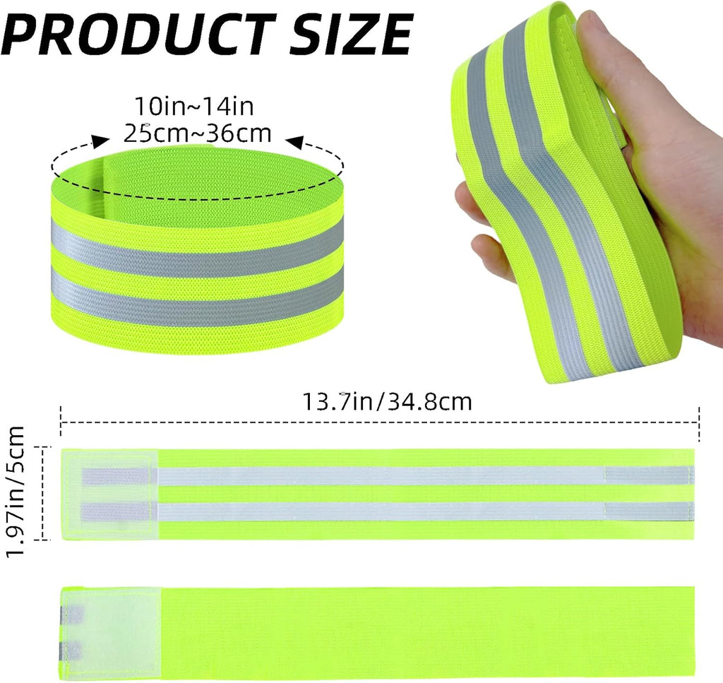 Skiennix Reflective Bands - Adjustable High Visibility Safety Straps for Running & Cycling | 4 Pack (Green)