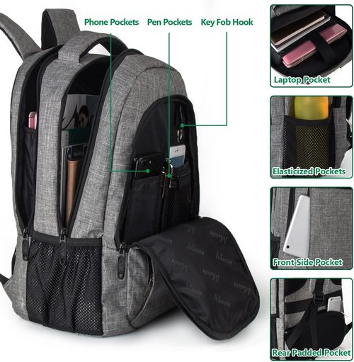 MATEIN Travel Laptop Backpack - Anti-Theft Slim Design, Water-Resistant, Fits 15.6 Inch Laptops | Grey