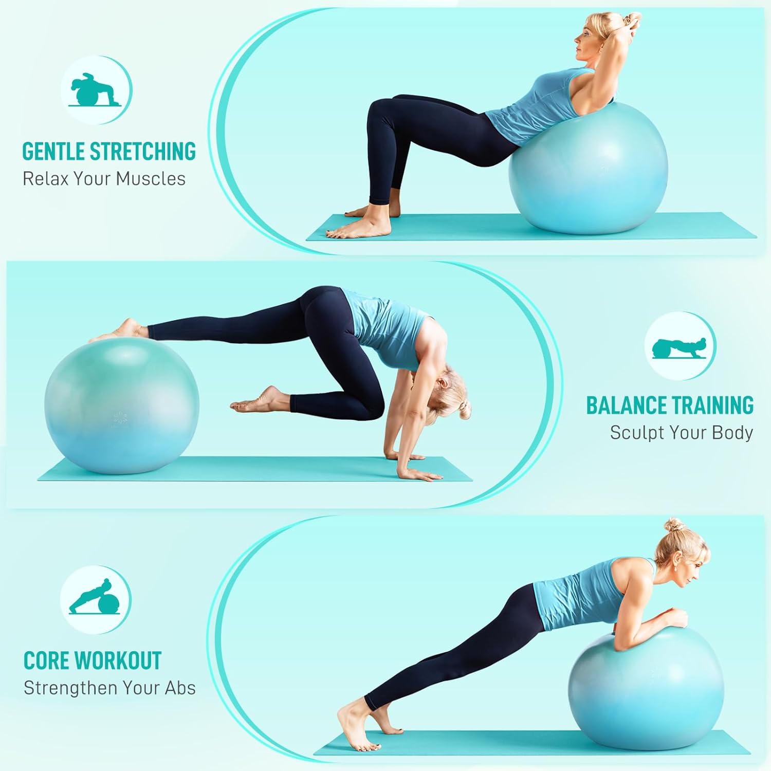Sportneer Exercise Ball - Extra Thick 25.6'' Yoga Ball with Quick Pump | Anti-Burst & Slip Resistant Fitness Chair for Pregnancy & Therapy