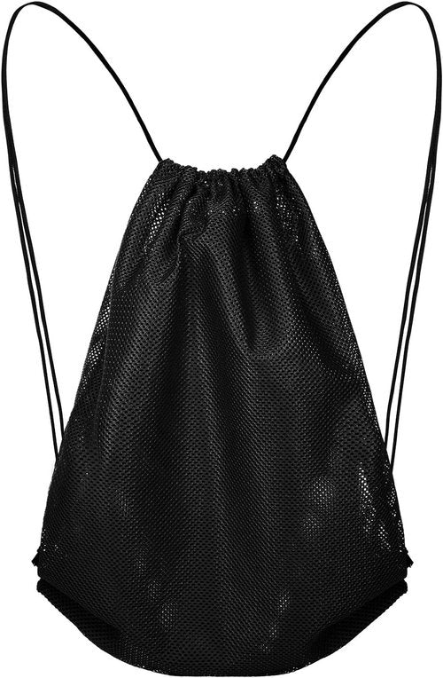 Frienda Mesh Drawstring Backpack - Versatile Beach & Gym Bag for Travel & Workout Gear | Black