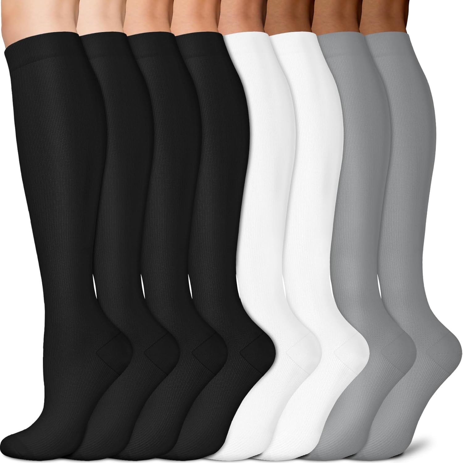 Sooverki Copper Compression Socks for Men & Women 8 Pack 15-20mmHg - Knee High Stockings Best Support for Running Athletic