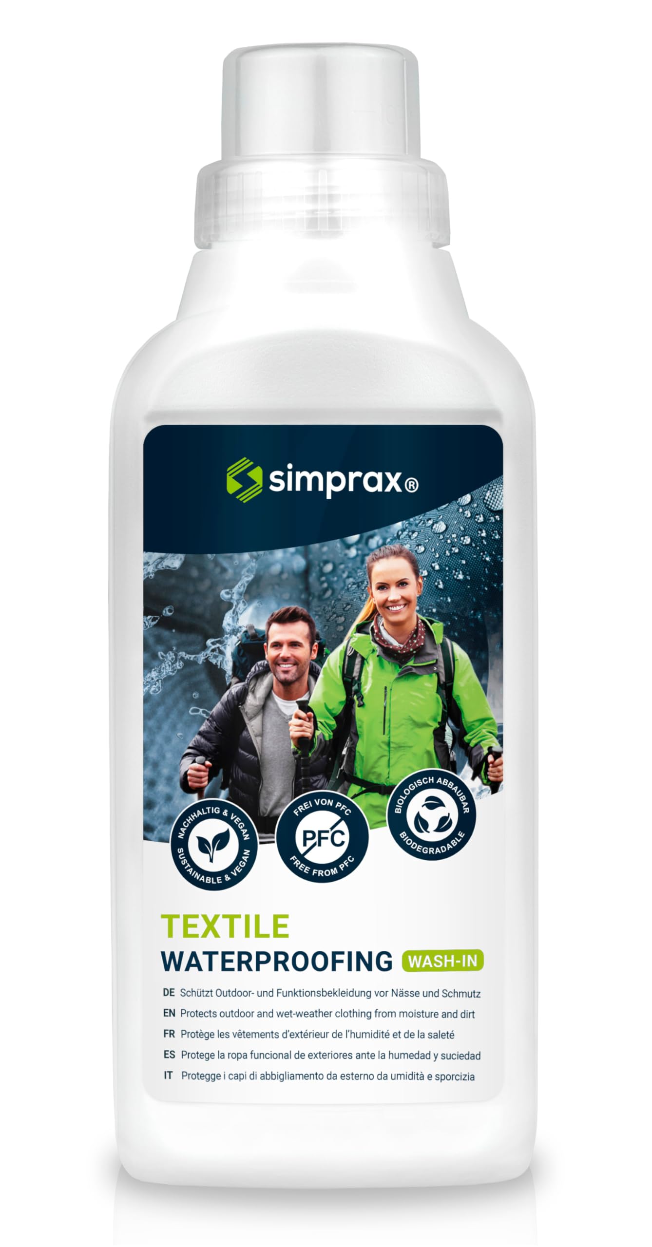 simprax® WaterproofingTextile Wash-In Impregnation – Climate-Neutral & Eco-Friendly Waterproofing for Fabric Outdoor Made In Germany | Waterproofing Spray for Washing Machine & Hand Wash