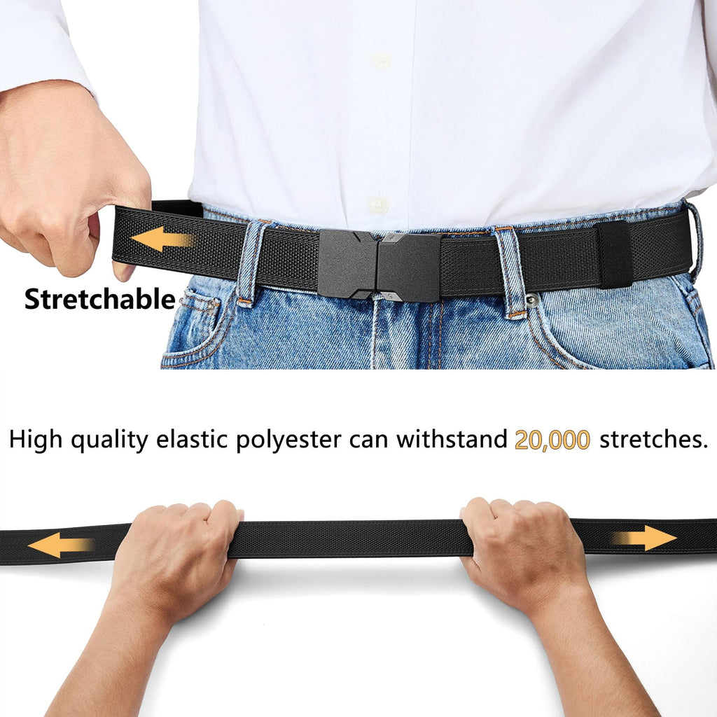LionVII Quick Release Elastic Belt, Men Stretch Belts with Buckle Fit Through Belt Loops, Adjustable Trim to Fit 28-48" Waist (Black)