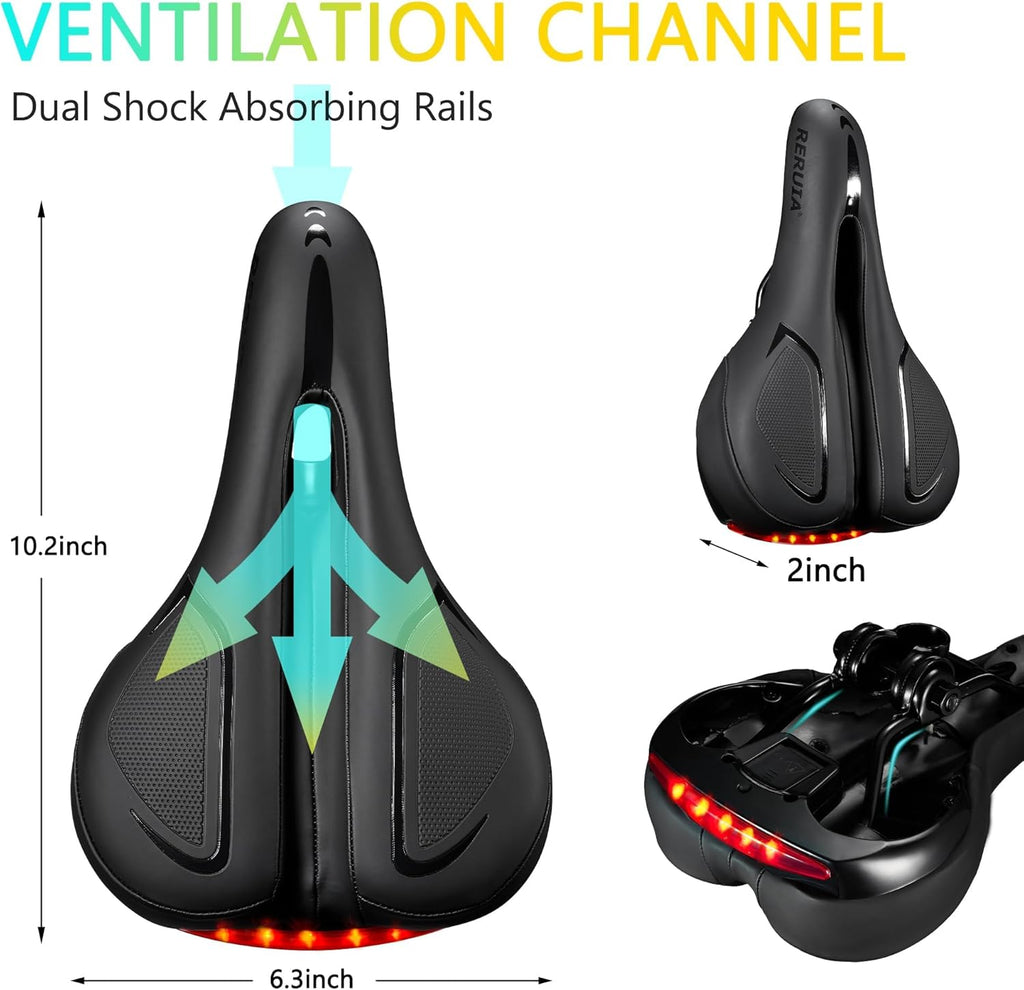 Skiennix Large Comfortable Bike Seat | Oversized Memory Foam Padded Saddle - Waterproof Leather Cover