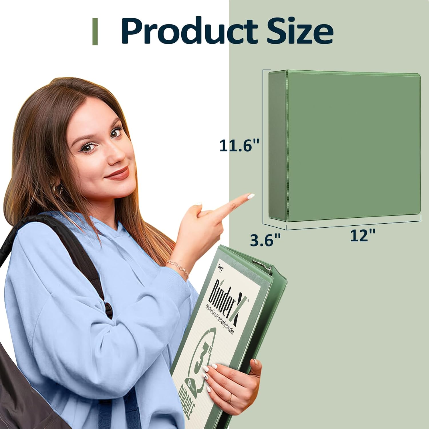 Sooez BinderX Extra Durable 3-Inch D-Ring Binder - Holds 670 Sheets | Customizable Olive Green Cover