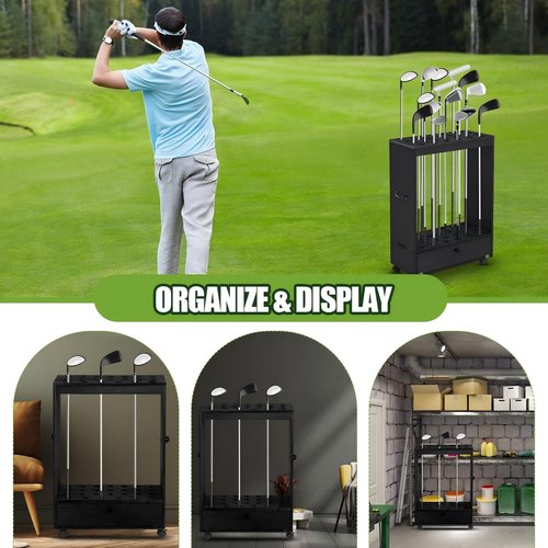 Silipull 27 Hole Golf Club Stand Holder Wooden Golf Club Organizer Putter Display Rack with Storage Drawer and Wheel for Indoor Home Office Simulator Garage(Black)