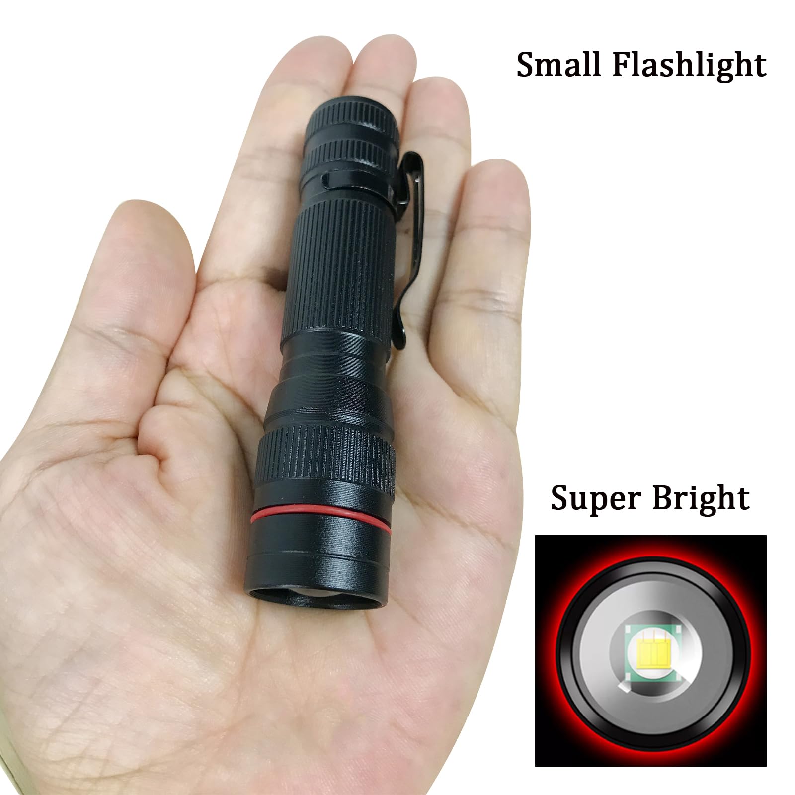 Wrrozz Flashlight Rechargeable 2 Pack, High Lumens LED flahlight, Super Bright Small Flash Light, Mini Pocket Torch, Zoomable Portable Keychain Flashlights for Camping, Emergencies, Travel, Home
