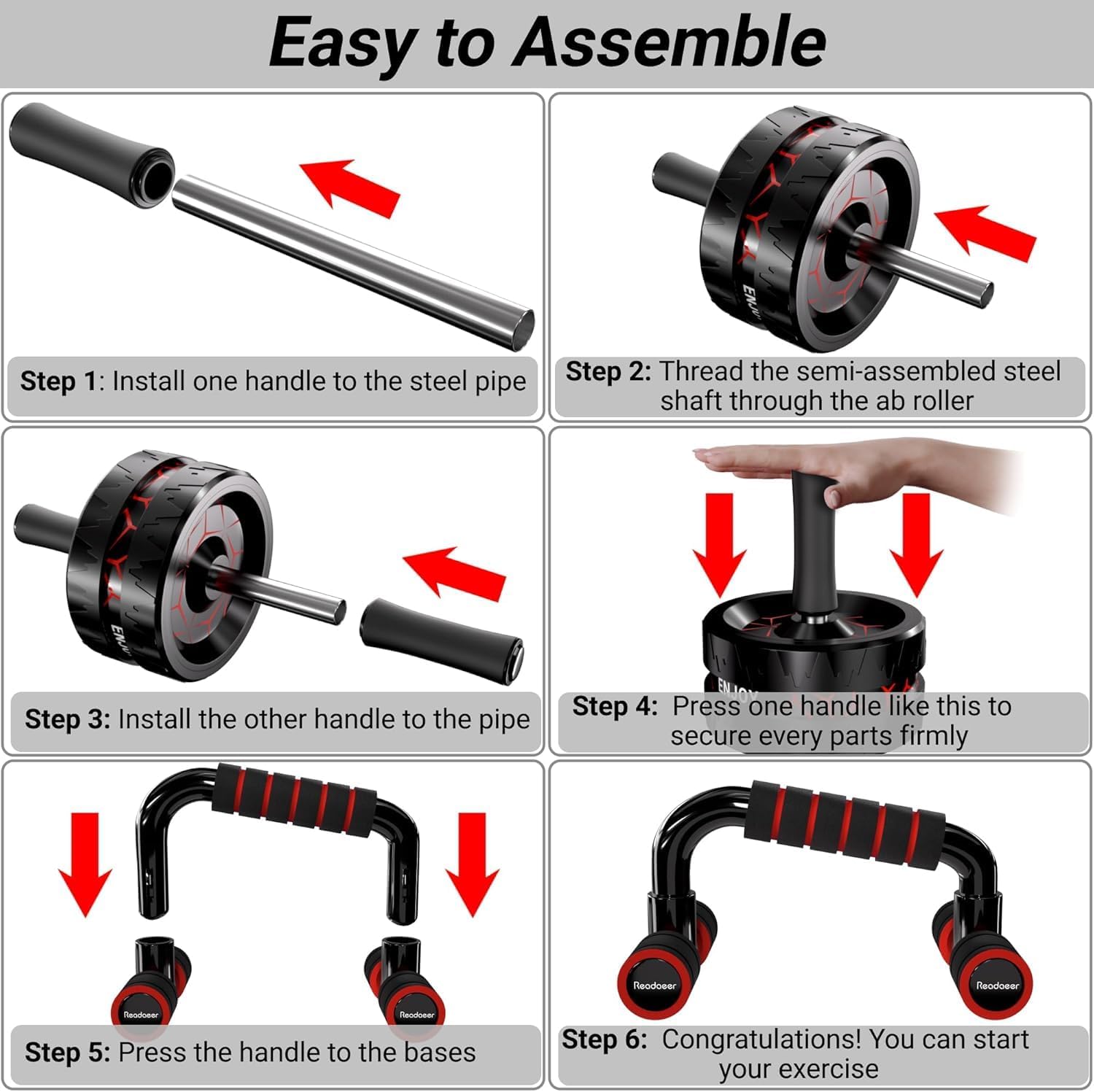 Readaeer Ab Roller Wheel Kit - Complete Ab Workout Set with Resistance Bands & Knee Mat