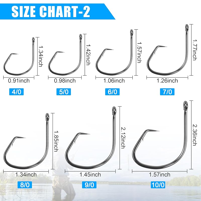 2/0-120pcs Saltwater Circle Hooks, High Carbon Steel Octopus Hooks for Catfish, Bass, Redfish, Freshwater