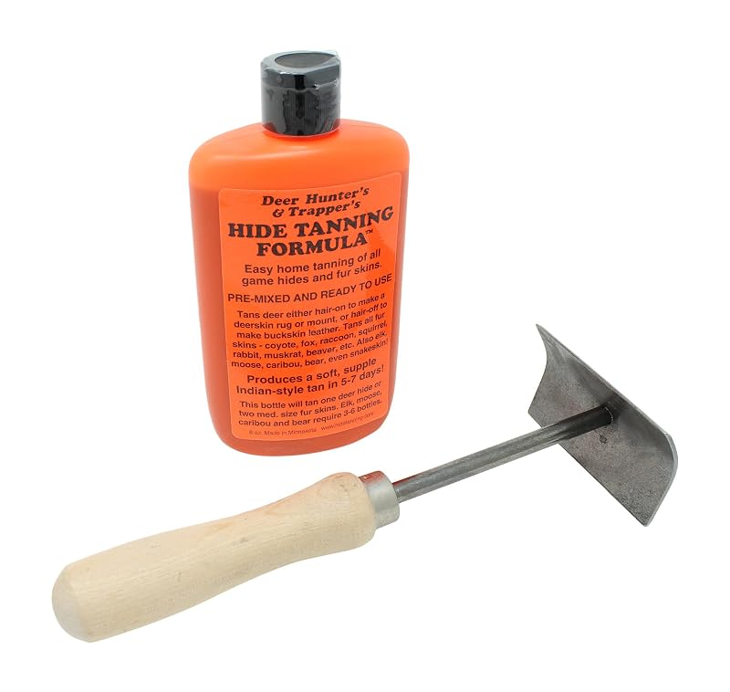 Hide & Fur Tanning Formula and Fleshing Tool Set for Trapping