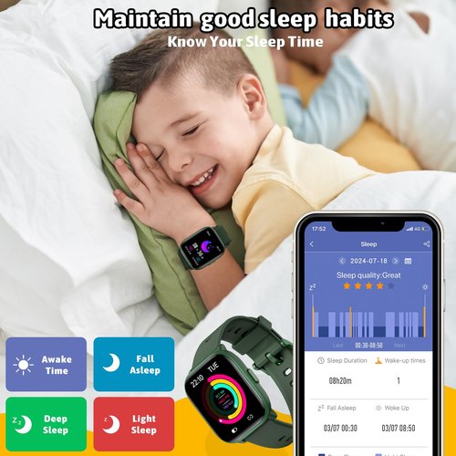 HENGTO SmartWatch for Kids,Kids Watch Girls Boys Watch with 20 Sport Modes, Pedometer, Sleep Monitor, Kids Sport Watches Birthday Gifts Toy Gift for Girls Boys 6-16 (Green)