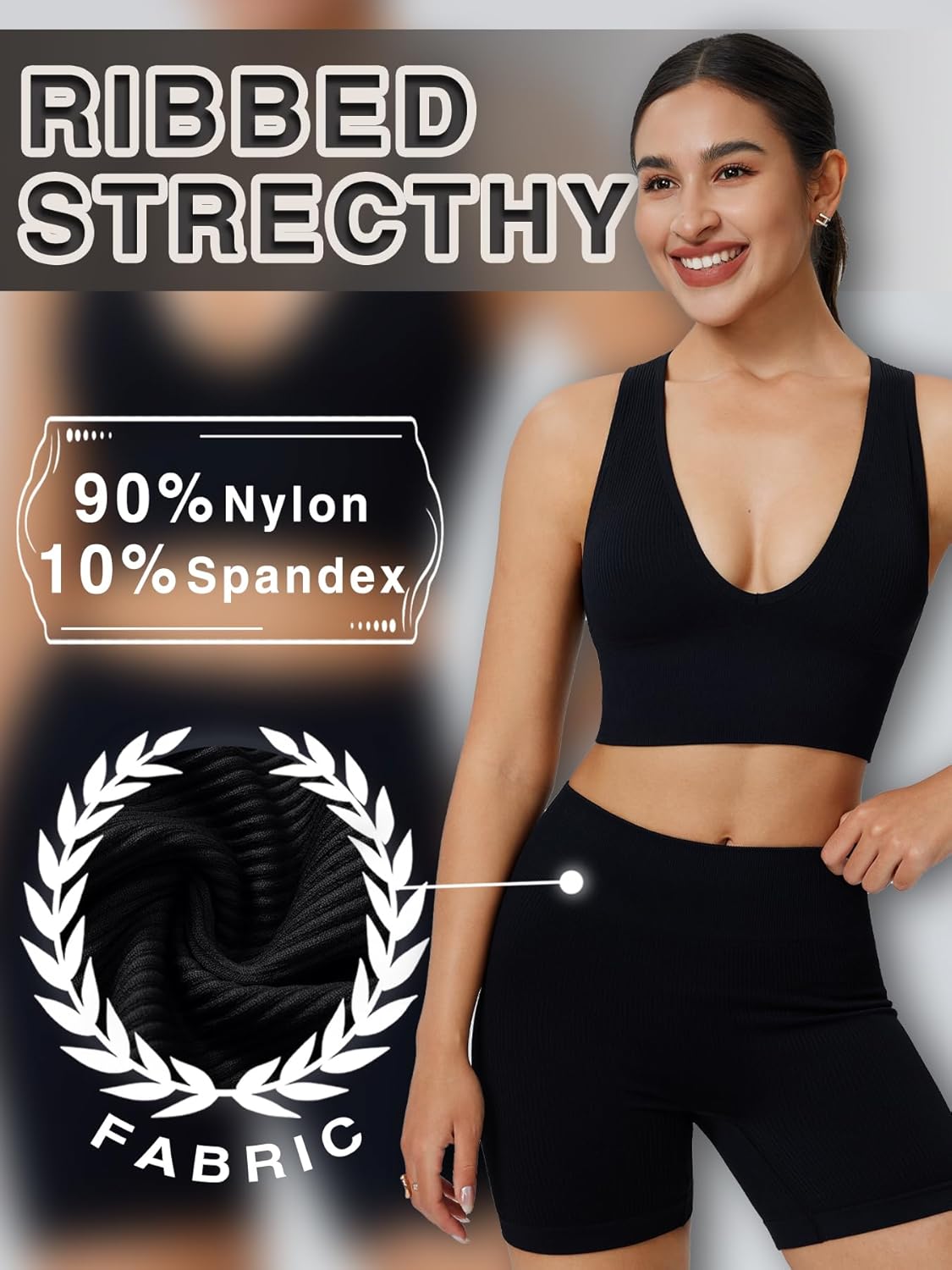 Skiennix Women's Ribbed Seamless Biker Shorts - High Waist Tummy Control Yoga Shorts for Fitness