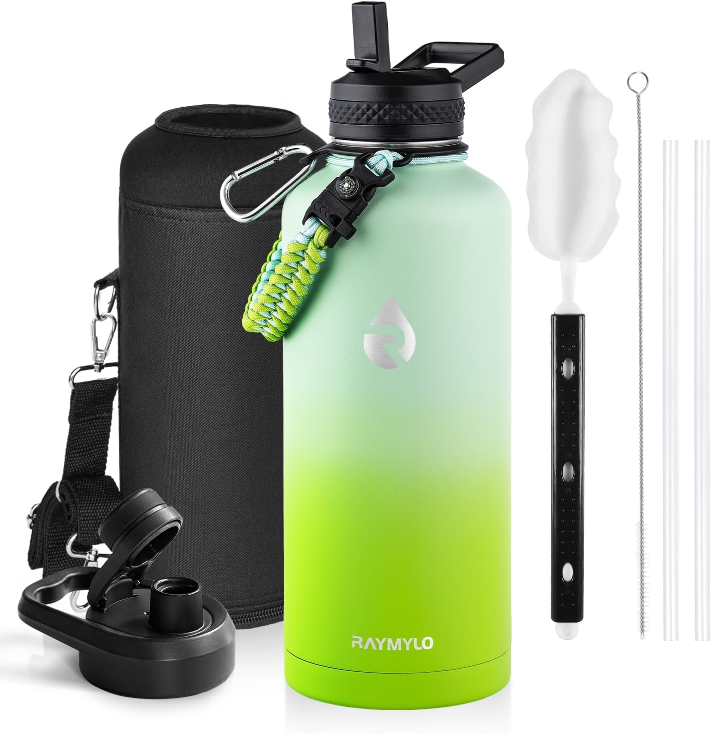 RAYMYLO Insulated Water Bottle - 87 Oz Triple Wall Vacuum Stainless Steel | Cold for 48 Hrs, Leak Proof, Ombre Green