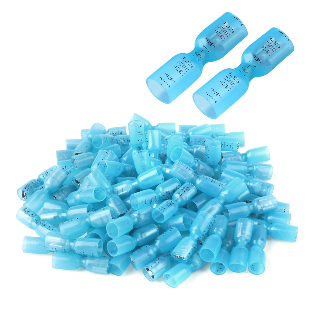 Skiennix Waterproof Heat Shrink Quick Disconnect Connectors - 100 PCS Female Spade Connectors for Marine & Automotive (Blue)