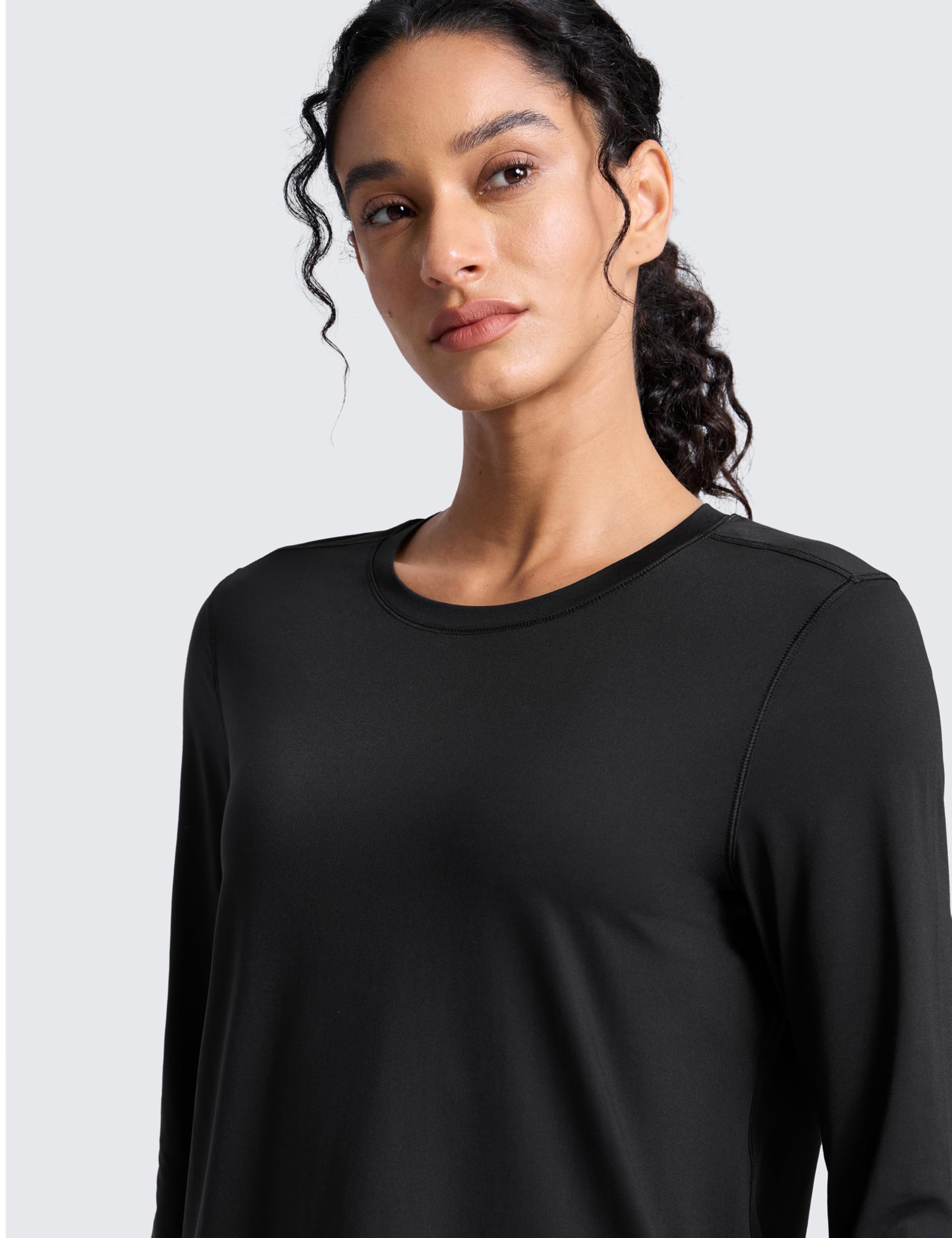CRZ YOGA Lightweight Workout Long Sleeve Shirts for Women - Gym Running Fall Athletic Training T-Shirts High Neck Tops Black Medium