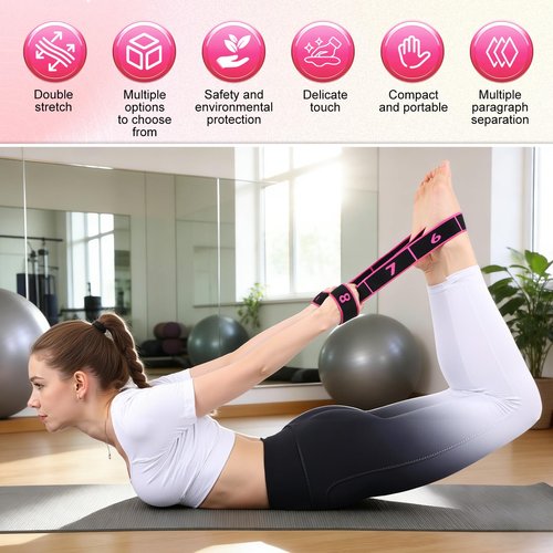 Fitness Resistance Bands with Handles, Adjustable Stretching & Yoga Band for Full Body, 8-Section Elastic Training Band with Clear Marking for Yoga, Stretching, Pilates (（Red + Black + Blue）)