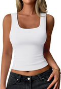 YUCOLEN Women's Fitted Scoop Neck Tank Top - Double Lined Casual Summer Sleeveless Top