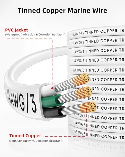 NAOEVO 14 Gauge Marine Wire - Waterproof Insulated PVC Tinned Copper Cable for Boats & RVs | 100FT