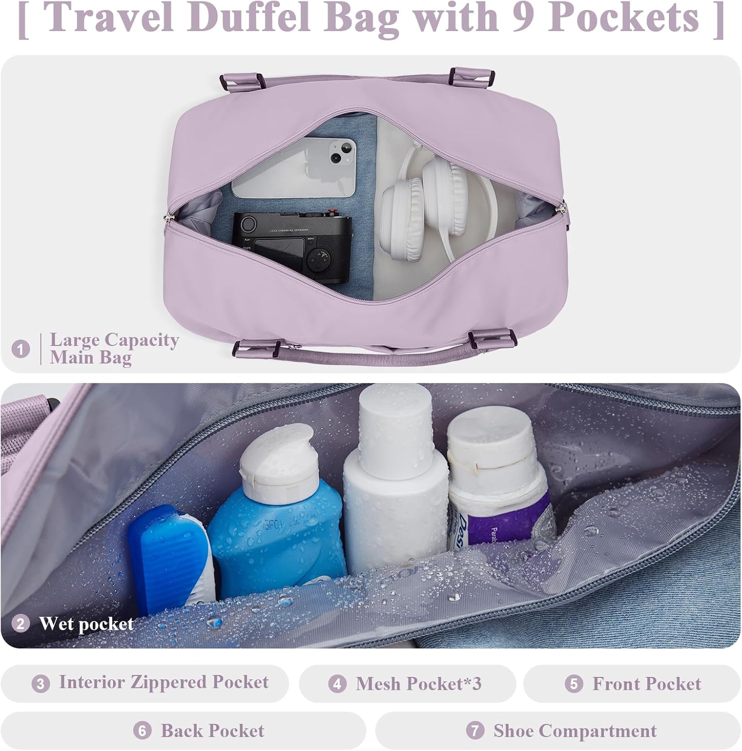 Travel Duffel Bag with Shoes Compartment, Overnight Weekender Bags for Women,Carry on Personal Item Bag