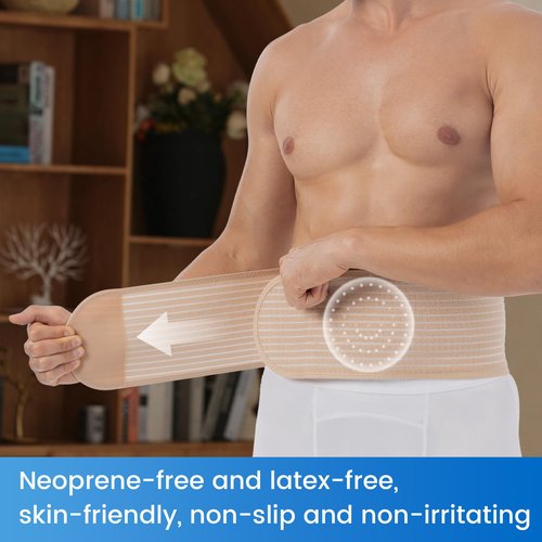 Velpeau Umbilical Hernia Belt for Women & Men -Abdominal Support Binder with Ventilation Compression Pad -Navel Ventral Epigastric Incisional and Belly Button Hernias Surgery Prevention Aid (Khaki, L)