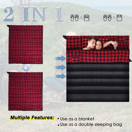 Keencamp 0 Degree Sleeping Bag Cotton Flannel Winter Cold Weather for Adults XXL Sleeping Bag 4 Season Big and Tall with Compression Sack